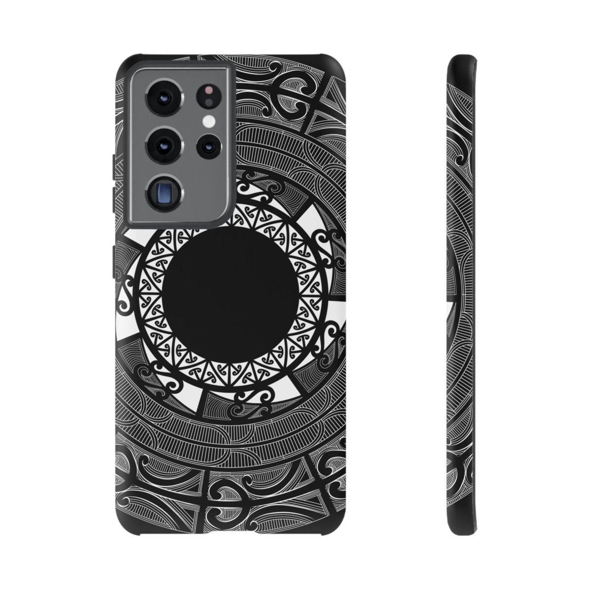 Glossy Samsung Tough Phone Case by WOYC featuring a Māori design for Galaxy S25, suitable for AU, NZ, and USA markets.