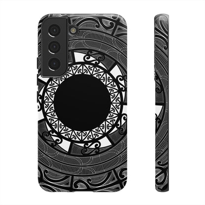 WOYC Samsung Tough Phone Case featuring Māori design for Galaxy S25, showcasing durability and vibrant artwork.