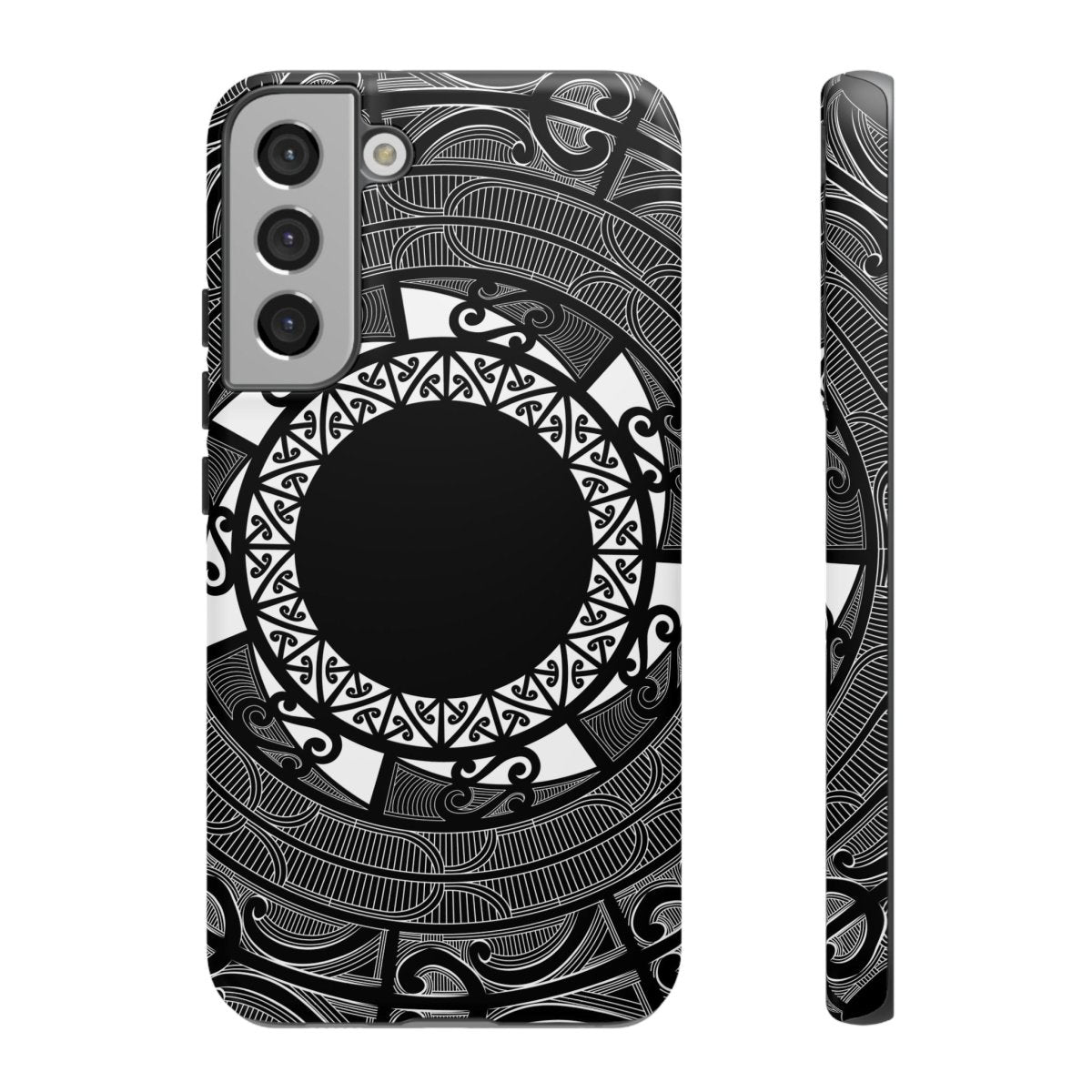 WOYC tough phone case for Samsung Galaxy S25 featuring a glossy Māori design, suitable for AU, NZ, and USA markets.