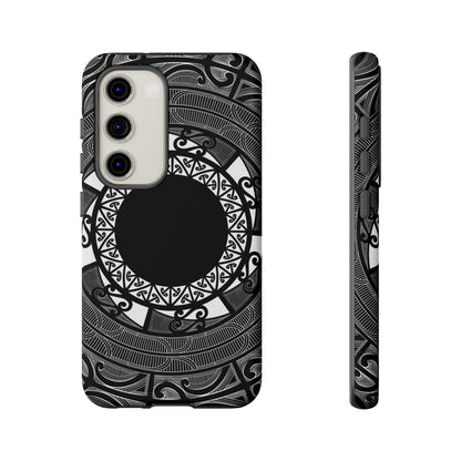Glossy WOYC Samsung Tough Phone Case featuring Māori design for Galaxy S25, ideal for AU, NZ, and USA markets.