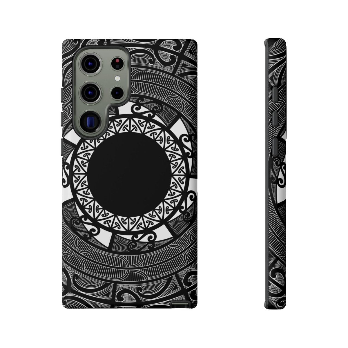 WOYC Samsung Tough Phone Case featuring Māori design for Galaxy S25, showcasing durability and style.