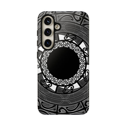 WOYC Samsung Tough Phone Case featuring Māori design for Galaxy S25, showcasing durability and vibrant patterns.