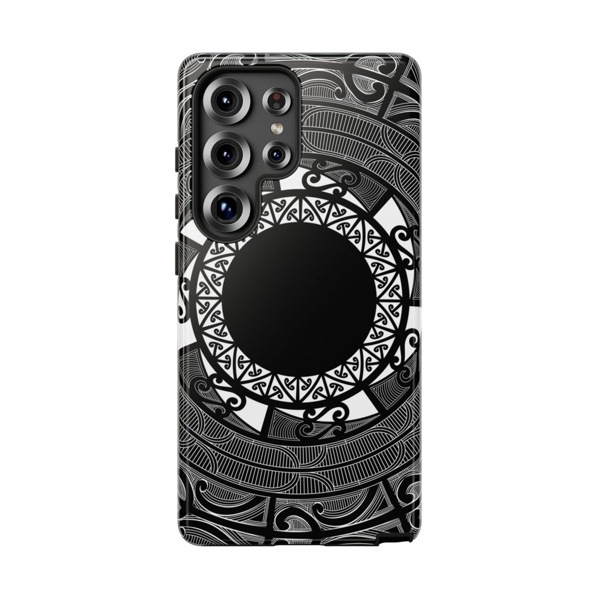 WOYC Samsung Tough Phone Case featuring Māori design for Galaxy S25, showcasing durability and unique artwork.