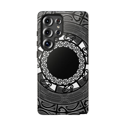 WOYC Samsung Tough Phone Case featuring Māori design for Galaxy S25, showcasing durability and unique artwork.