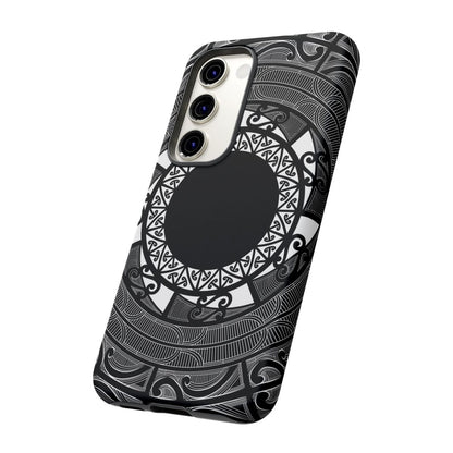 Glossy Samsung Tough Phone Case by WOYC featuring a Māori design for AU/NZ/USA models, showcasing durability and style.