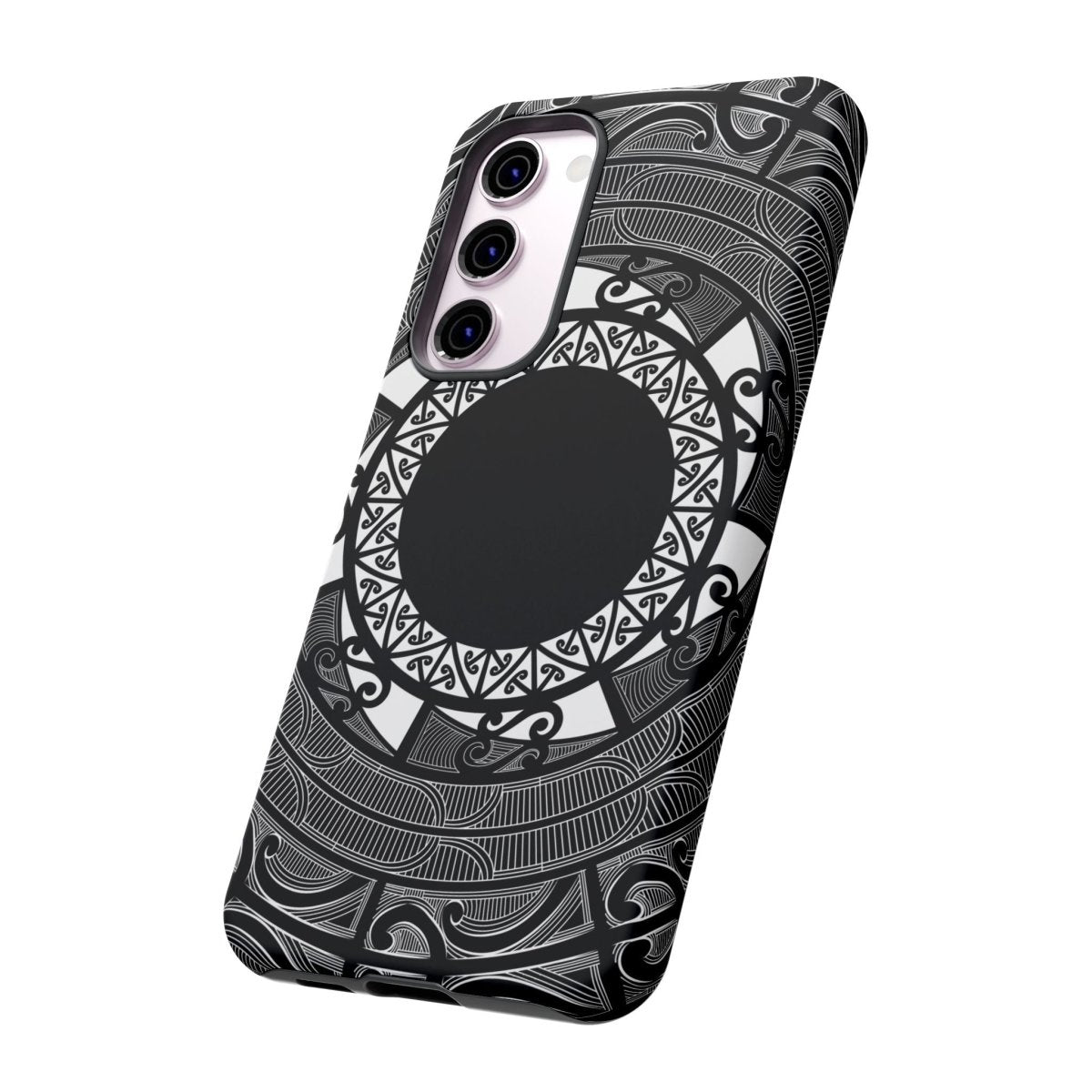 WOYC Samsung Tough Phone Case featuring Māori design for Galaxy S25, showcasing durability and unique artwork.