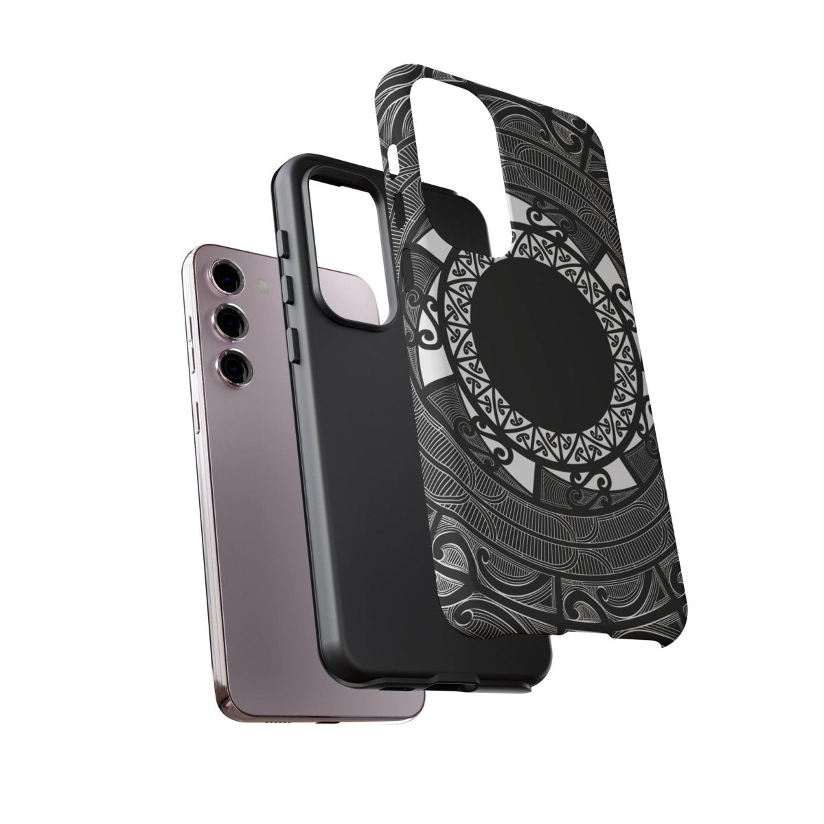 Glossy WOYC tough phone case for Samsung Galaxy S25 featuring Māori design, suitable for AU, NZ, and USA markets.