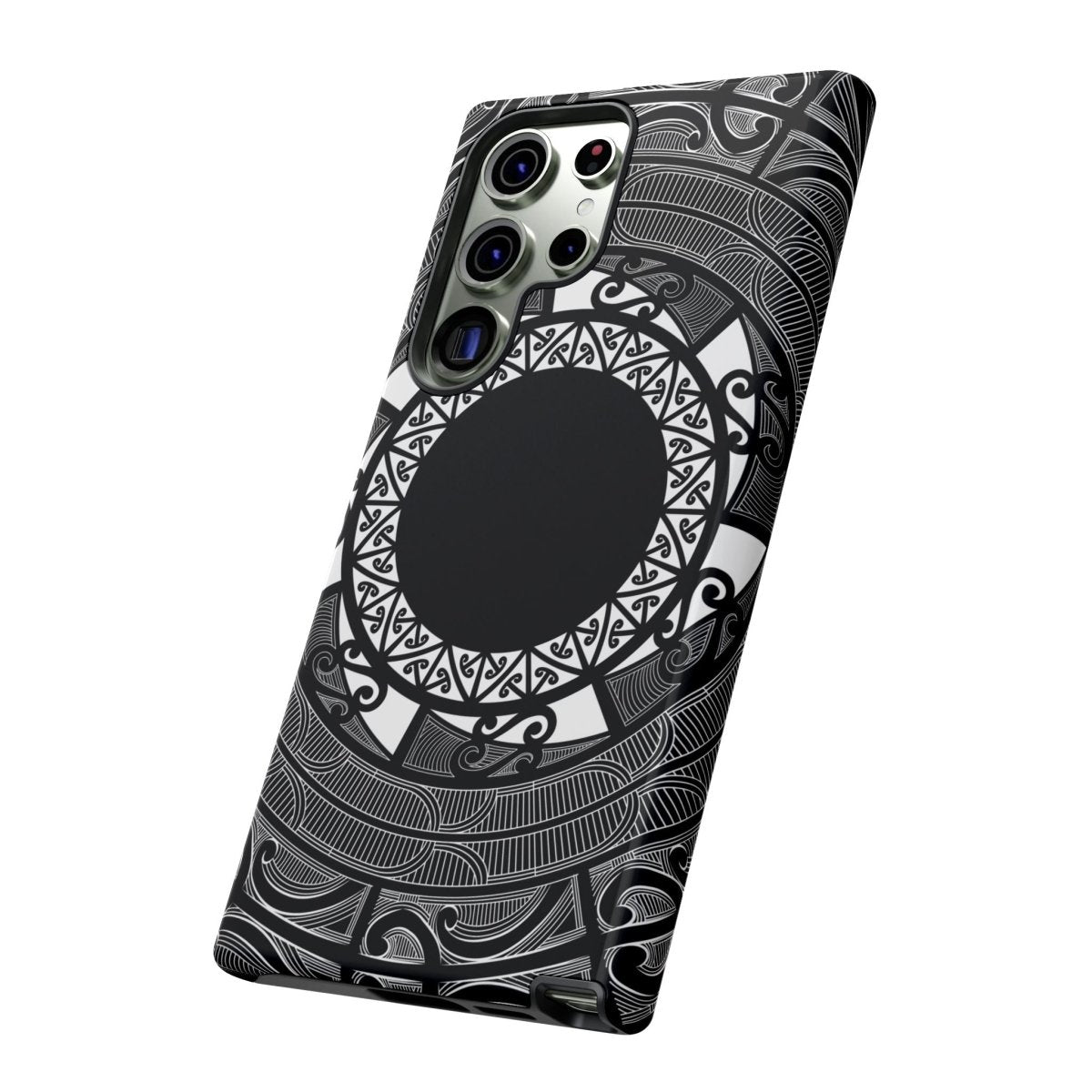 WOYC Samsung Tough Phone Case featuring Māori design for Galaxy S25, showcasing durability and unique artwork.