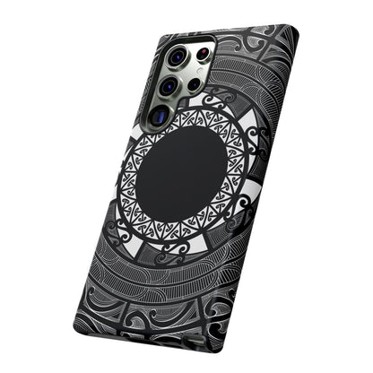 WOYC Samsung Tough Phone Case featuring Māori design for Galaxy S25, showcasing durability and unique artwork.
