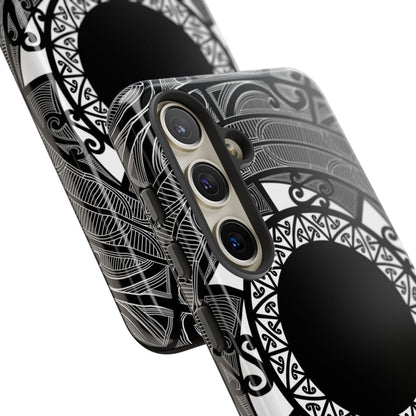 Glossy Samsung Tough Phone Case by WOYC featuring Māori design for Galaxy S25, ideal for AU, NZ, and USA markets.