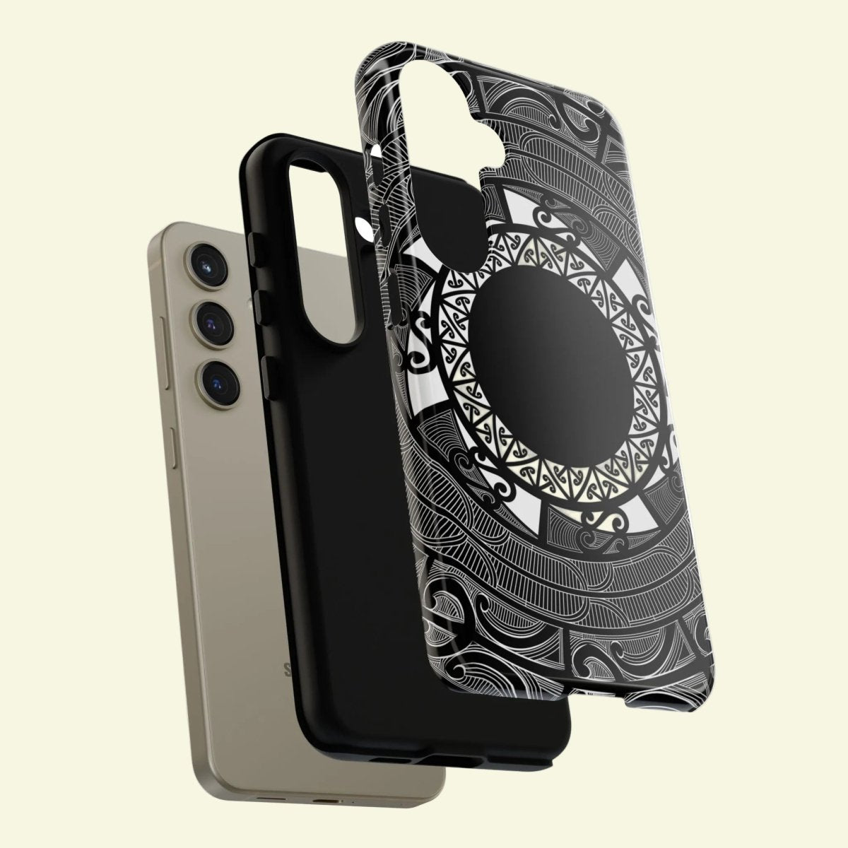 Glossy Samsung Tough Phone Case by WOYC featuring Māori design for Galaxy S25 in AU/NZ/USA markets.