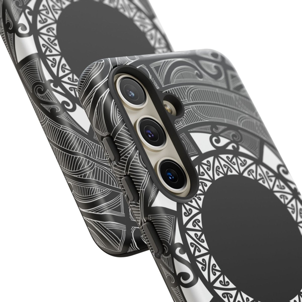 WOYC Samsung Tough Phone Case featuring a Māori design, suitable for Galaxy S25, showcasing durability and style.