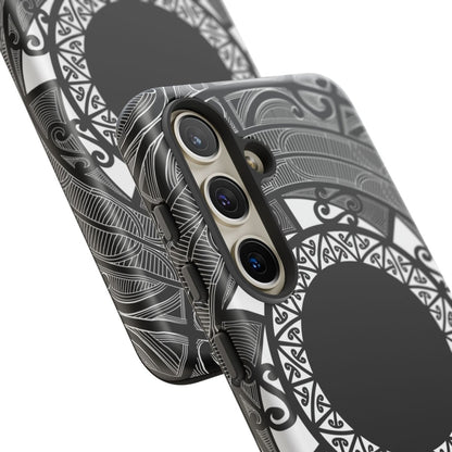 WOYC Samsung Tough Phone Case featuring a Māori design, suitable for Galaxy S25, showcasing durability and style.