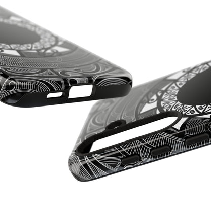Glossy Samsung Tough Phone Case by WOYC featuring a Māori design for Galaxy S25, ideal for AU, NZ, and USA markets.