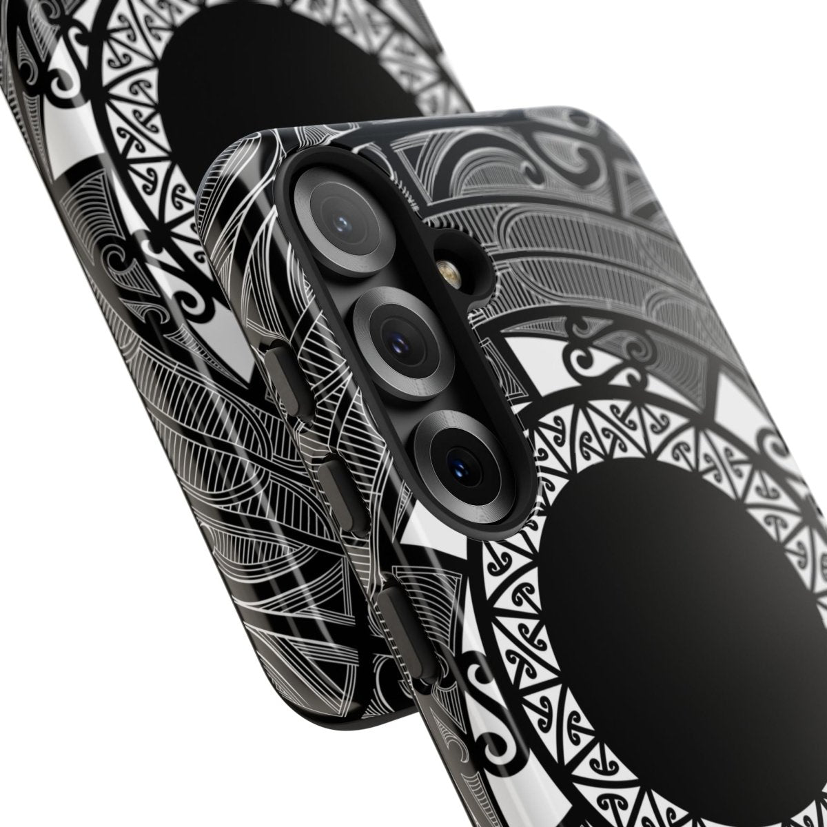 WOYC tough phone case for Samsung Galaxy S25 featuring a Māori design in glossy finish, suitable for AU, NZ, and USA.