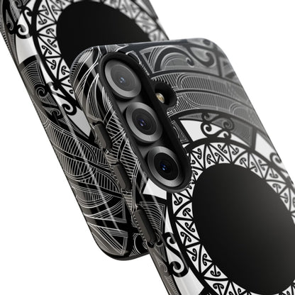 WOYC tough phone case for Samsung Galaxy S25 featuring a Māori design in glossy finish, suitable for AU, NZ, and USA.