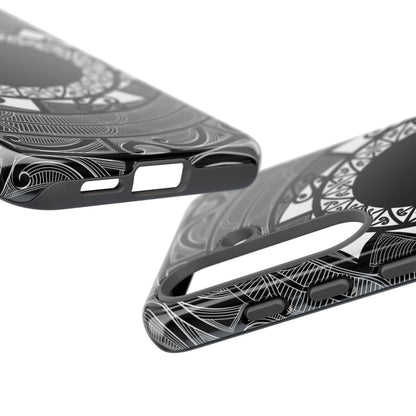 Glossy Samsung Tough Phone Case by WOYC featuring Māori design for Galaxy S25, ideal for AU, NZ, and USA markets.