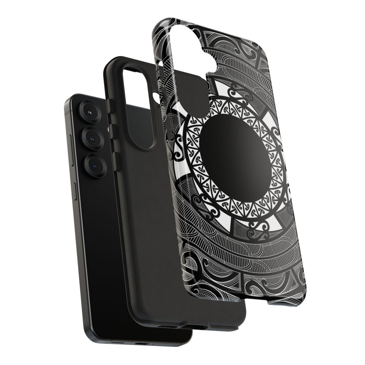 Glossy Samsung Tough Phone Case by WOYC featuring Māori design for Galaxy S25, ideal for AU, NZ, and USA users.