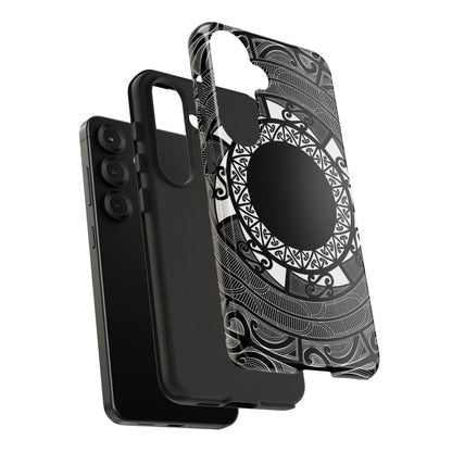 Glossy Samsung Tough Phone Case by WOYC featuring Māori design for Galaxy S25, ideal for AU, NZ, and USA users.