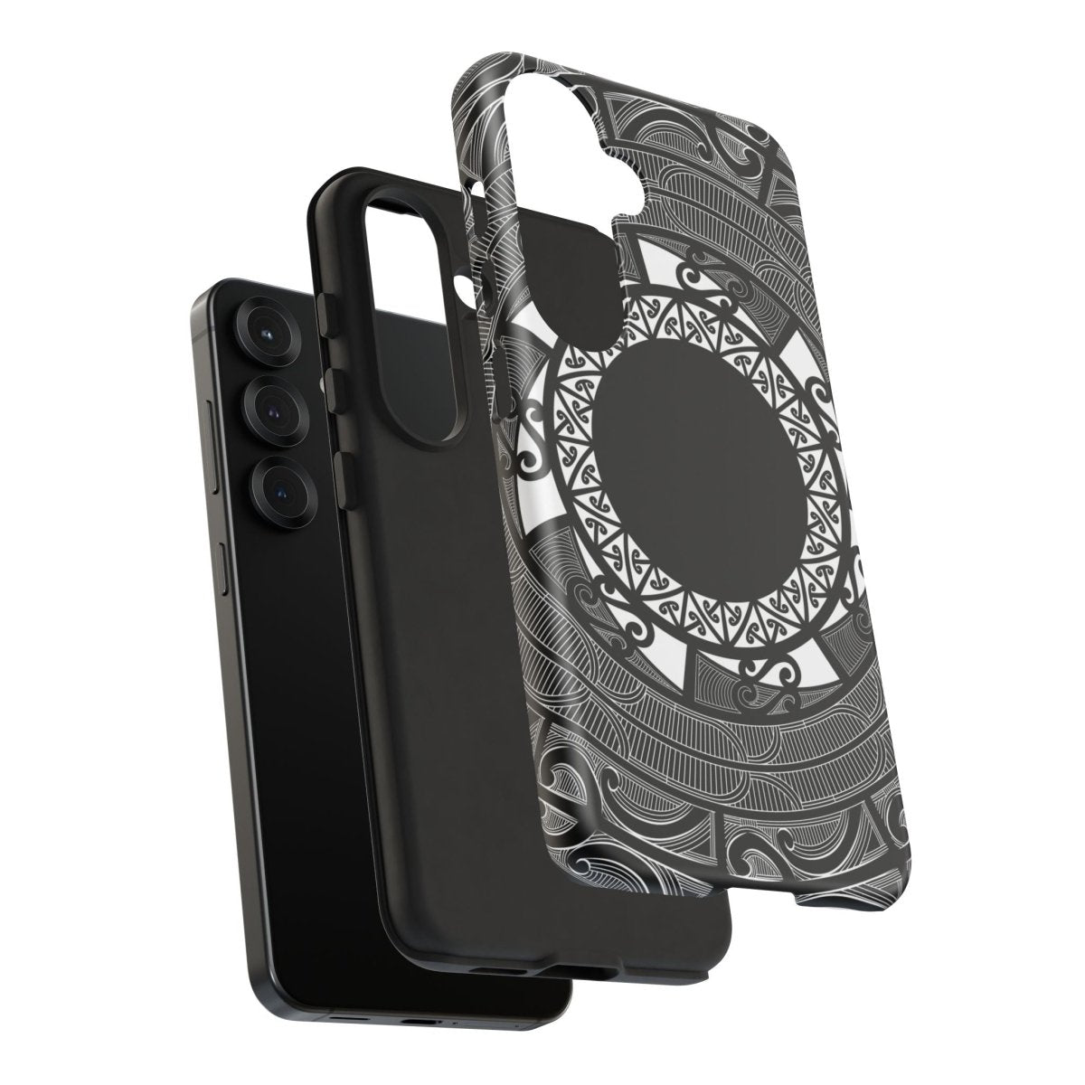 WOYC Samsung Tough Phone Case featuring Māori design for Galaxy S25, showcasing durable protection and vibrant colors.