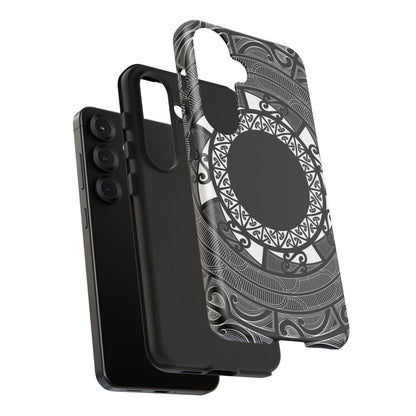 WOYC Samsung Tough Phone Case featuring Māori design for Galaxy S25, showcasing durable protection and vibrant colors.