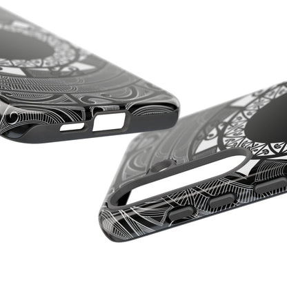 Samsung Tough Phone Case by WOYC in Māori design, showcasing durability and style for Galaxy S25.