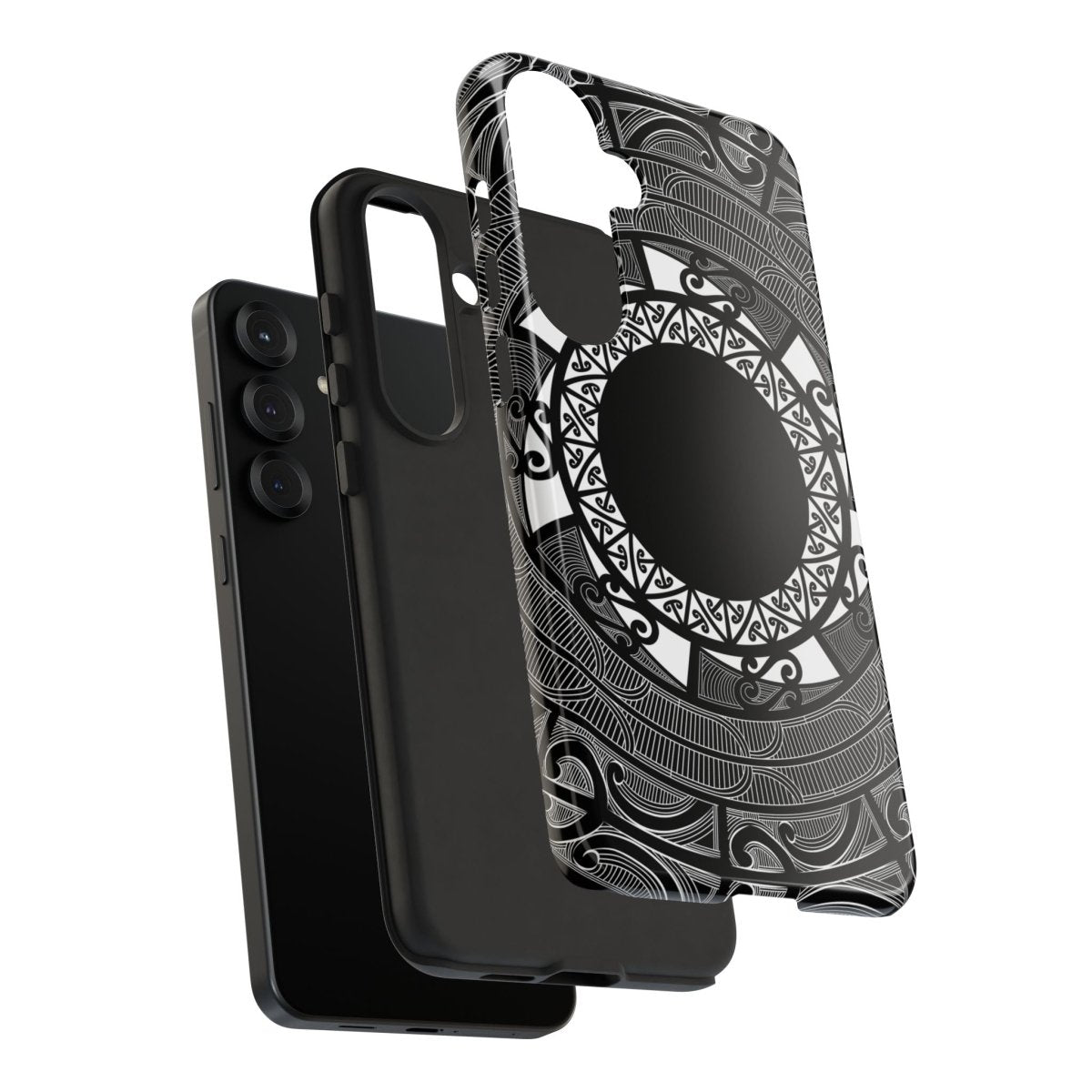 WOYC Samsung Tough Phone Case featuring Māori design for Galaxy S25, showcasing durable protection and unique artwork.