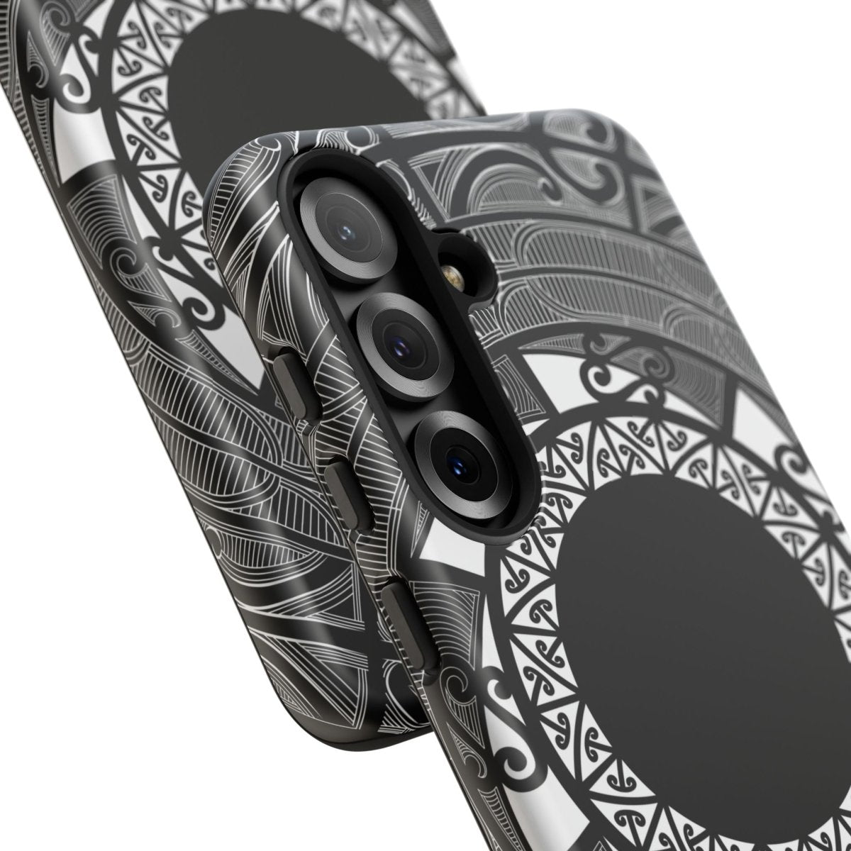 WOYC Samsung Tough Phone Case featuring a Māori design for Galaxy S25, showcasing durability and style.