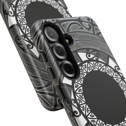 WOYC Samsung Tough Phone Case featuring a Māori design for Galaxy S25, showcasing durability and style.