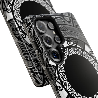 WOYC Samsung Tough Phone Case featuring Māori design for Galaxy S25, showcasing durable protection and unique patterns.
