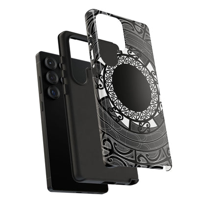 Glossy Samsung Tough Phone Case by WOYC featuring Māori design, designed for Galaxy S25 in AU, NZ, and USA markets.