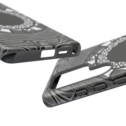 Samsung Galaxy S25 tough phone case by WOYC featuring a Māori design, showcasing durability and style.