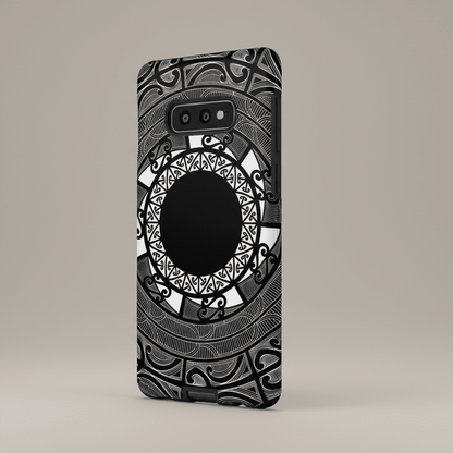 WOYC tough phone case for Samsung Galaxy S25 featuring a Māori design, showcasing durability and style.