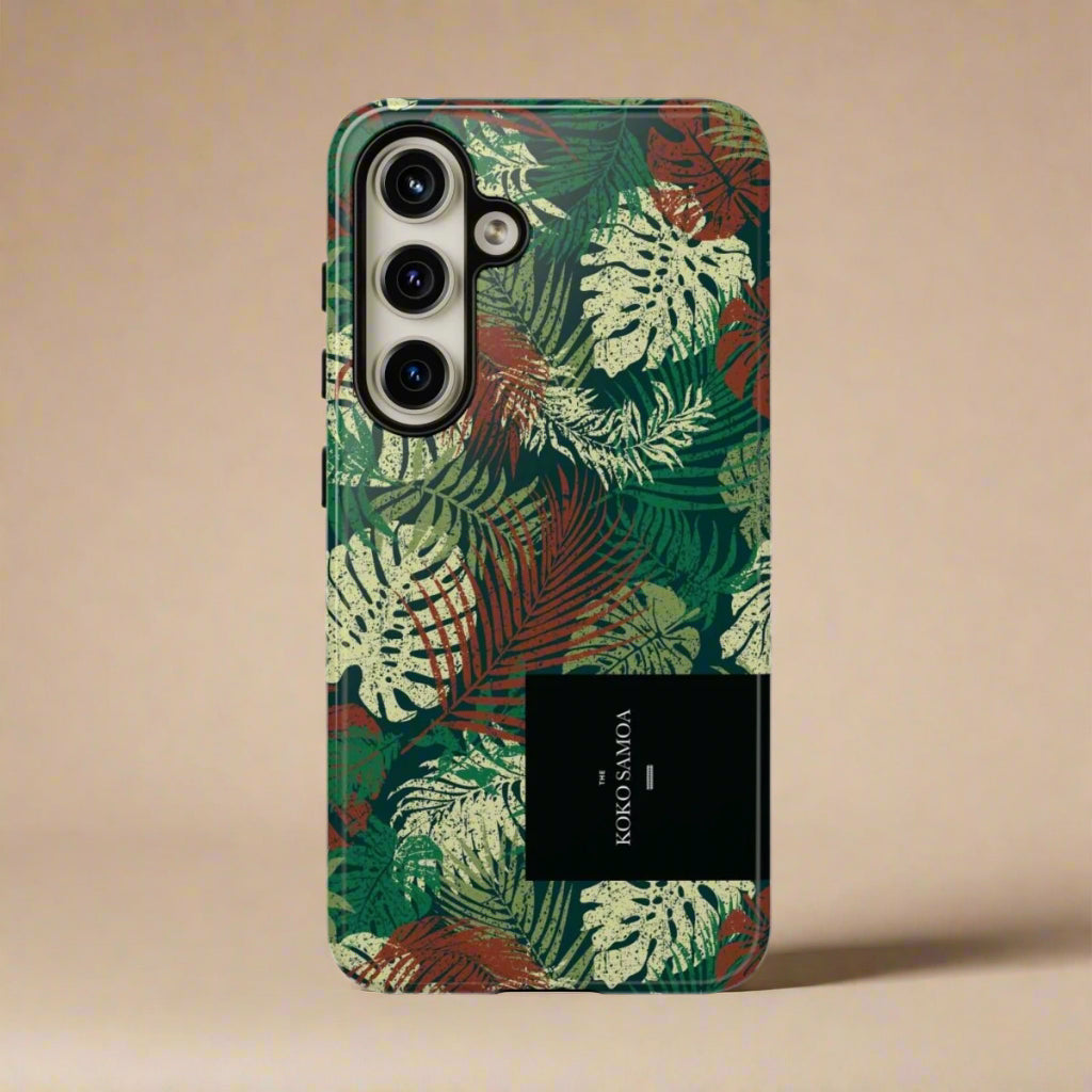 Samsung Galaxy S25 tough phone case by WOYC in Tafatafa Greens with a glossy finish, designed for durability and style.